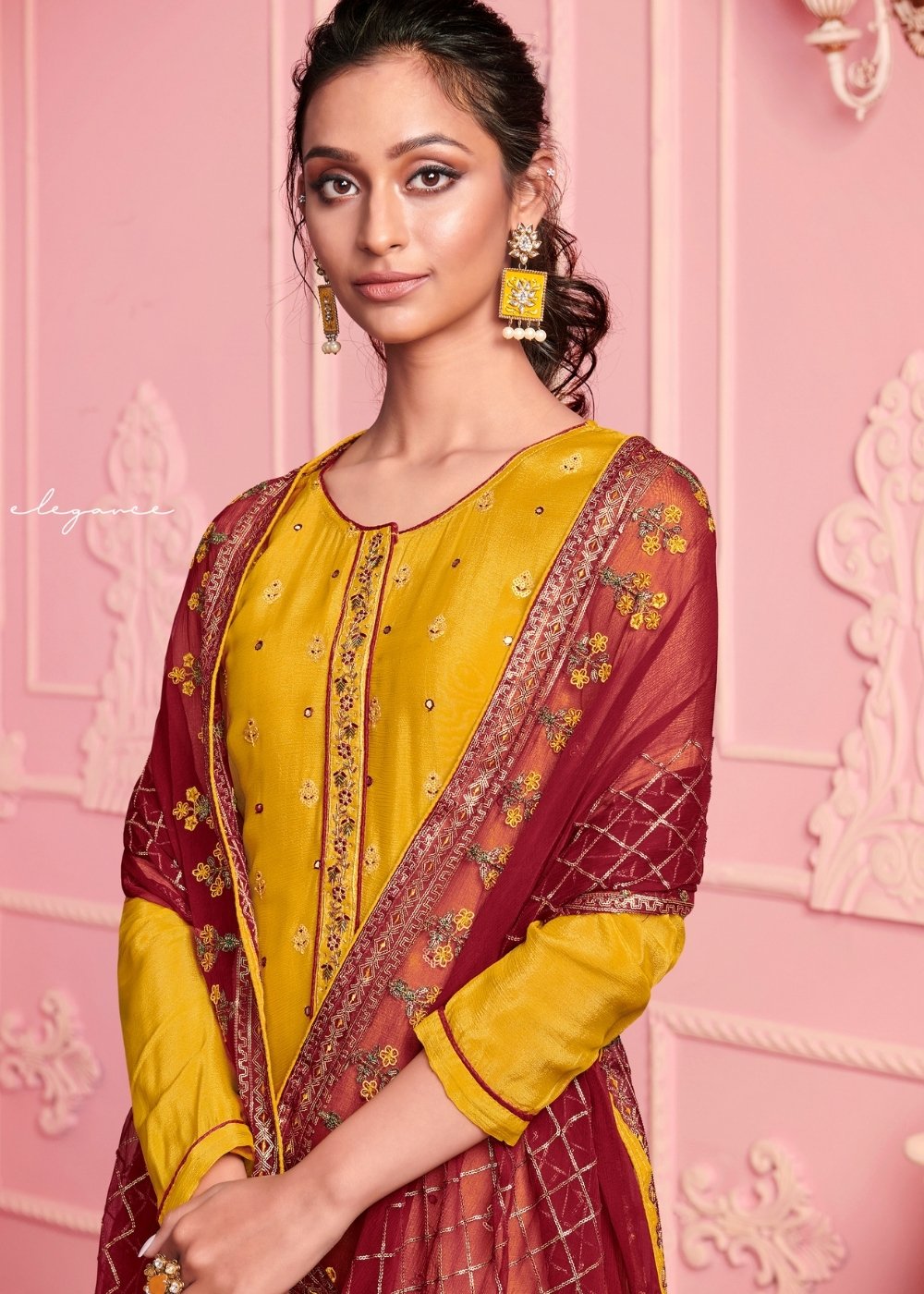 Mustard Yellow Georgette Salwar Suit with Thread & Zari Embroidery work