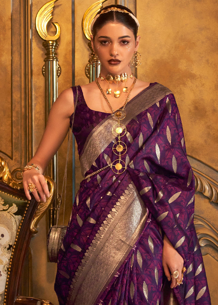 Midnight Purple Handloom Woven Satin Silk Saree