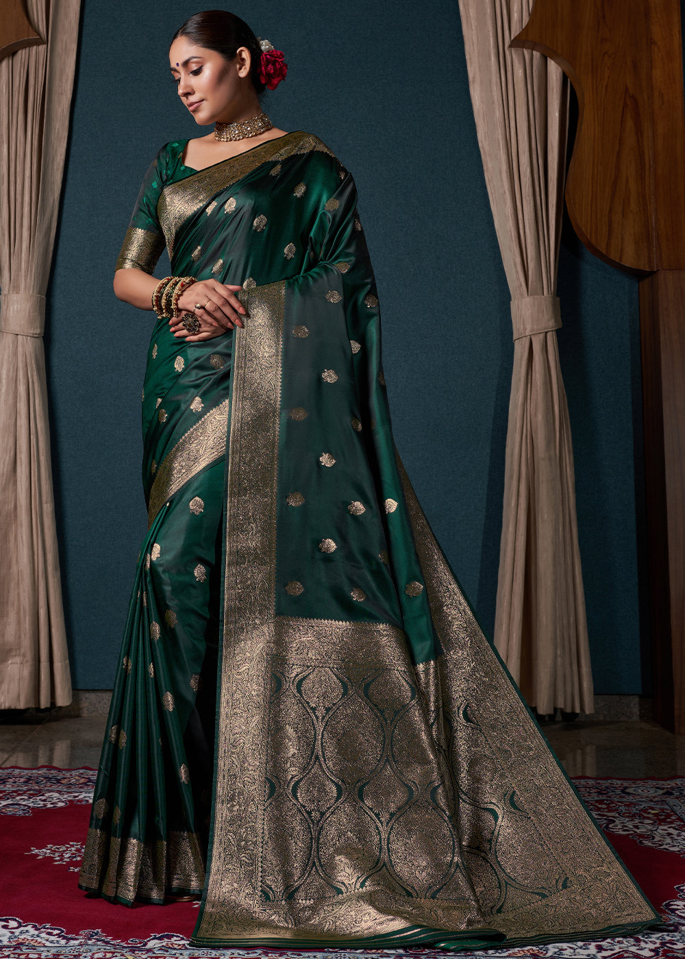 Sacramento Green Zari Woven Satin Silk Saree