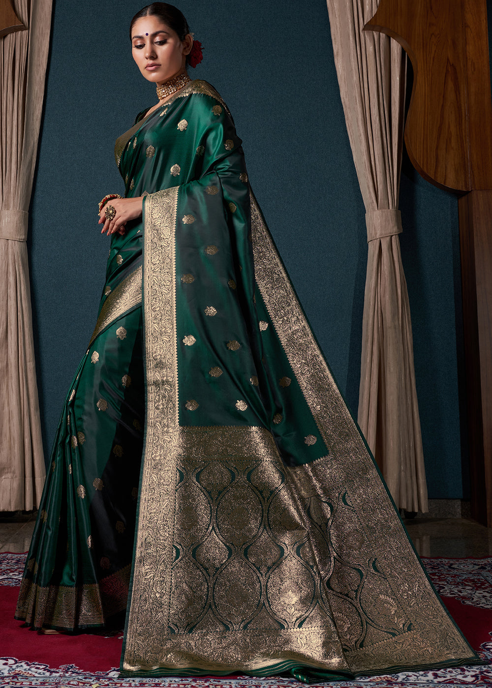 Sacramento Green Zari Woven Satin Silk Saree