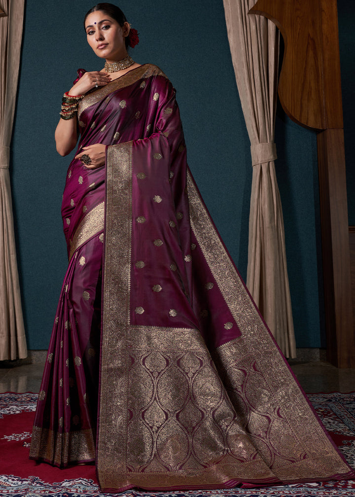 Mulberry Purple Zari Woven Satin Silk Saree