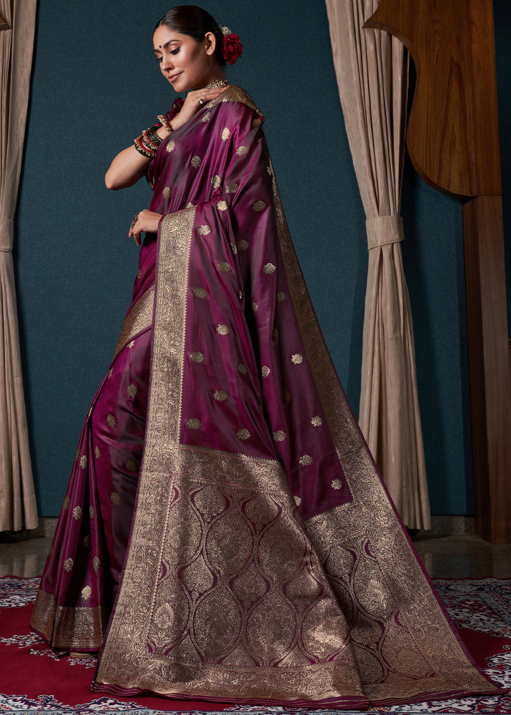 Mulberry Purple Zari Woven Satin Silk Saree