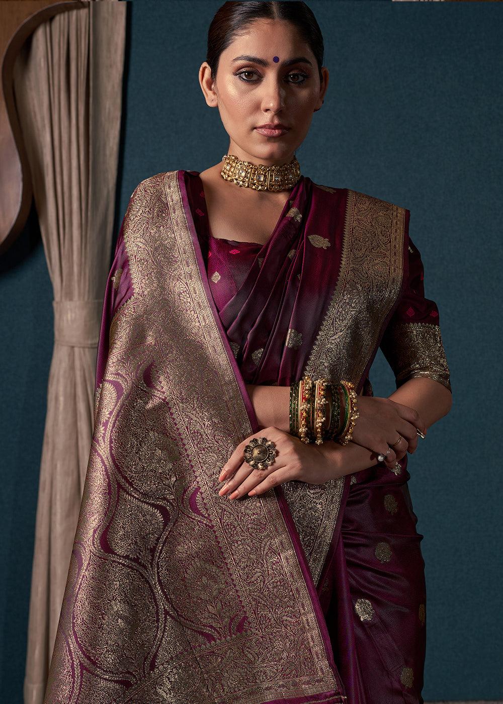 Mulberry Purple Zari Woven Satin Silk Saree