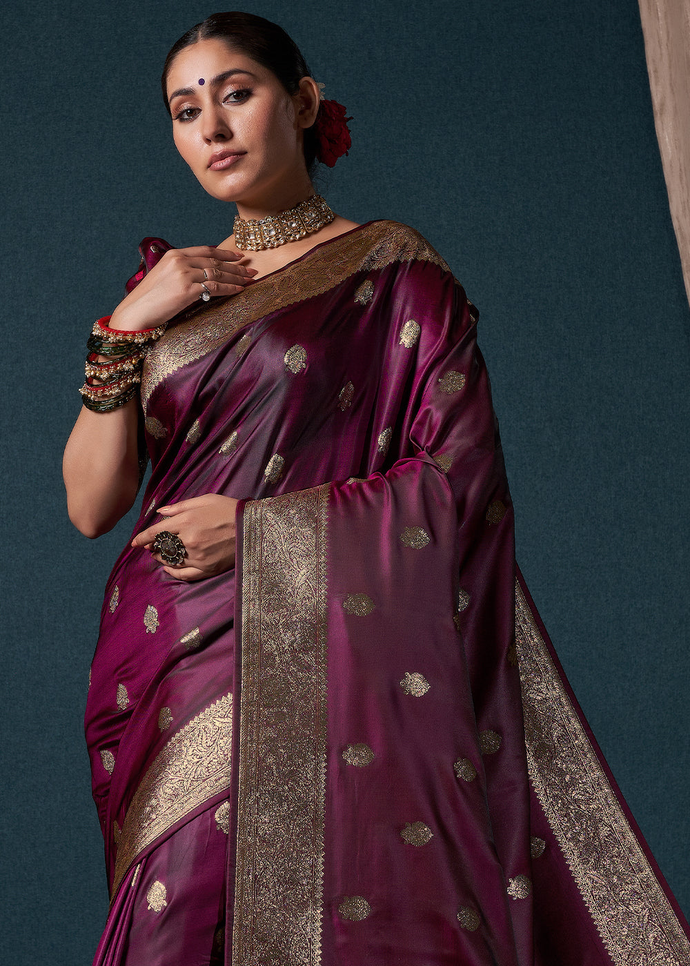 Mulberry Purple Zari Woven Satin Silk Saree