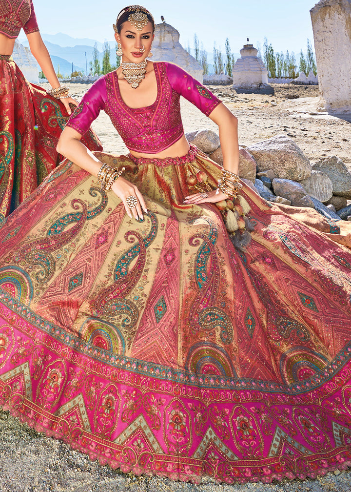 Pink & Brown Banarasi Jacquard Silk Lehengas with Cut Work & Hand Work Embroidery