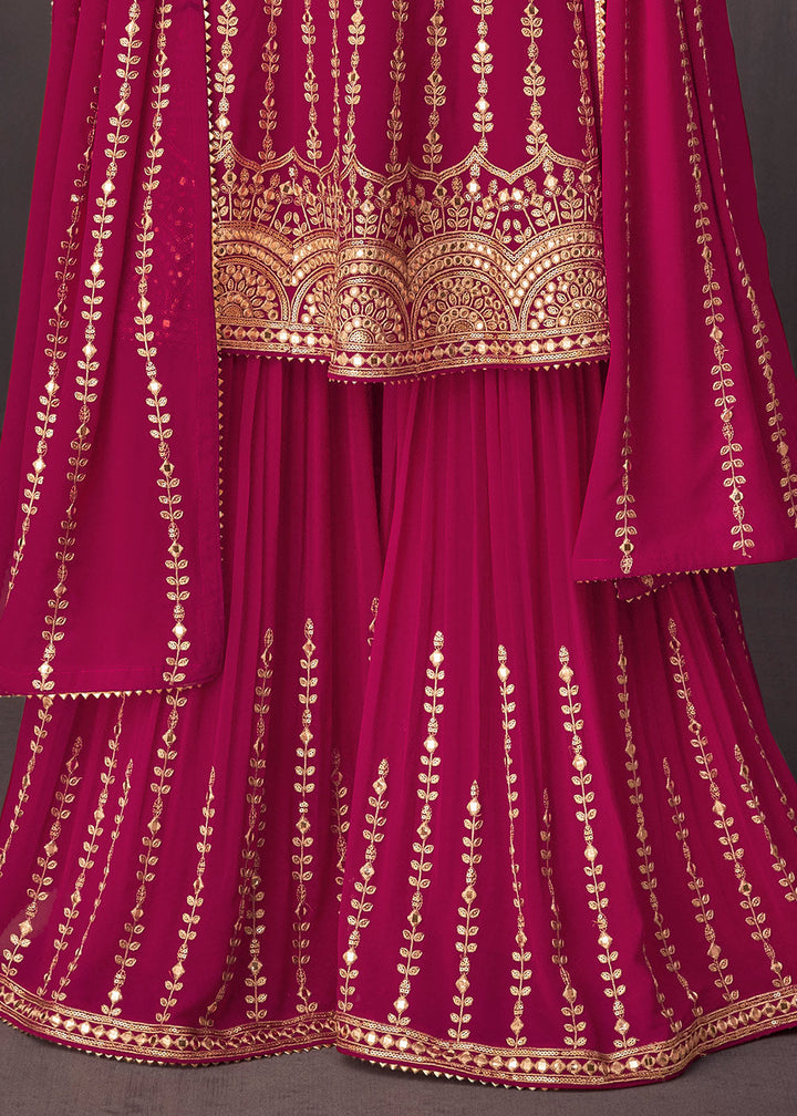 Magenta Pink Embroidered Georgette Plazzo Suit