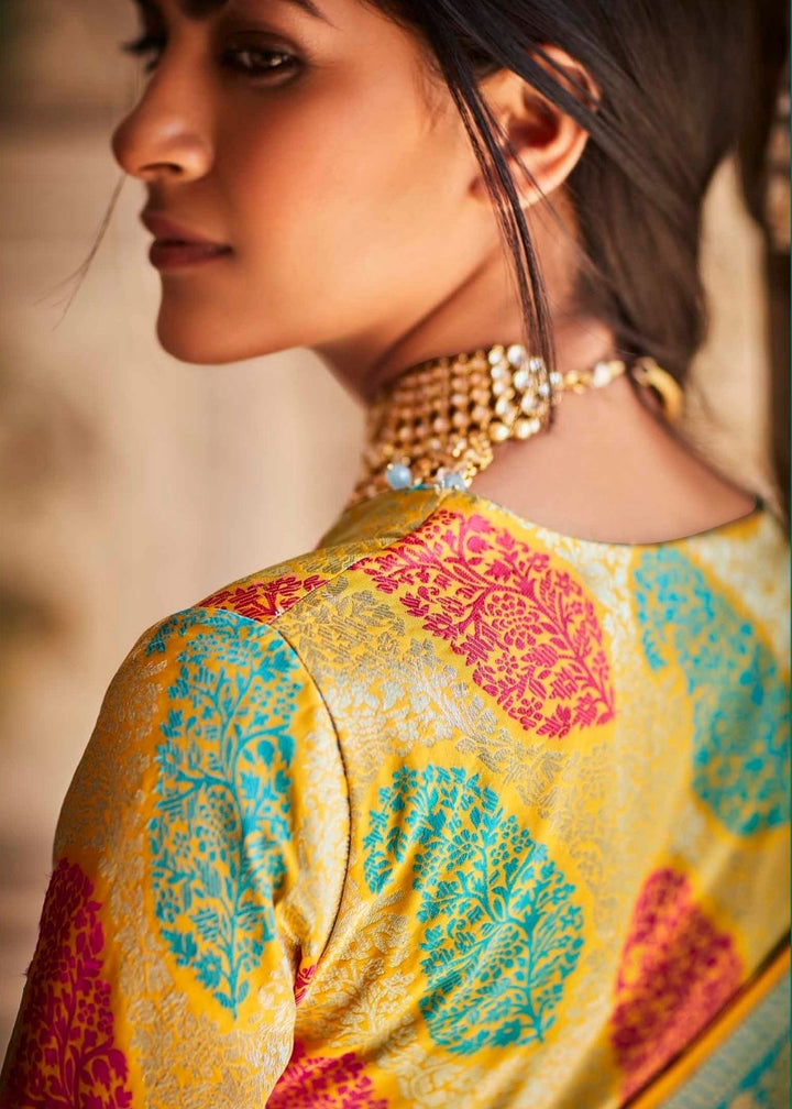 Cerulean Blue Woven Silk Saree with Designer Blouse