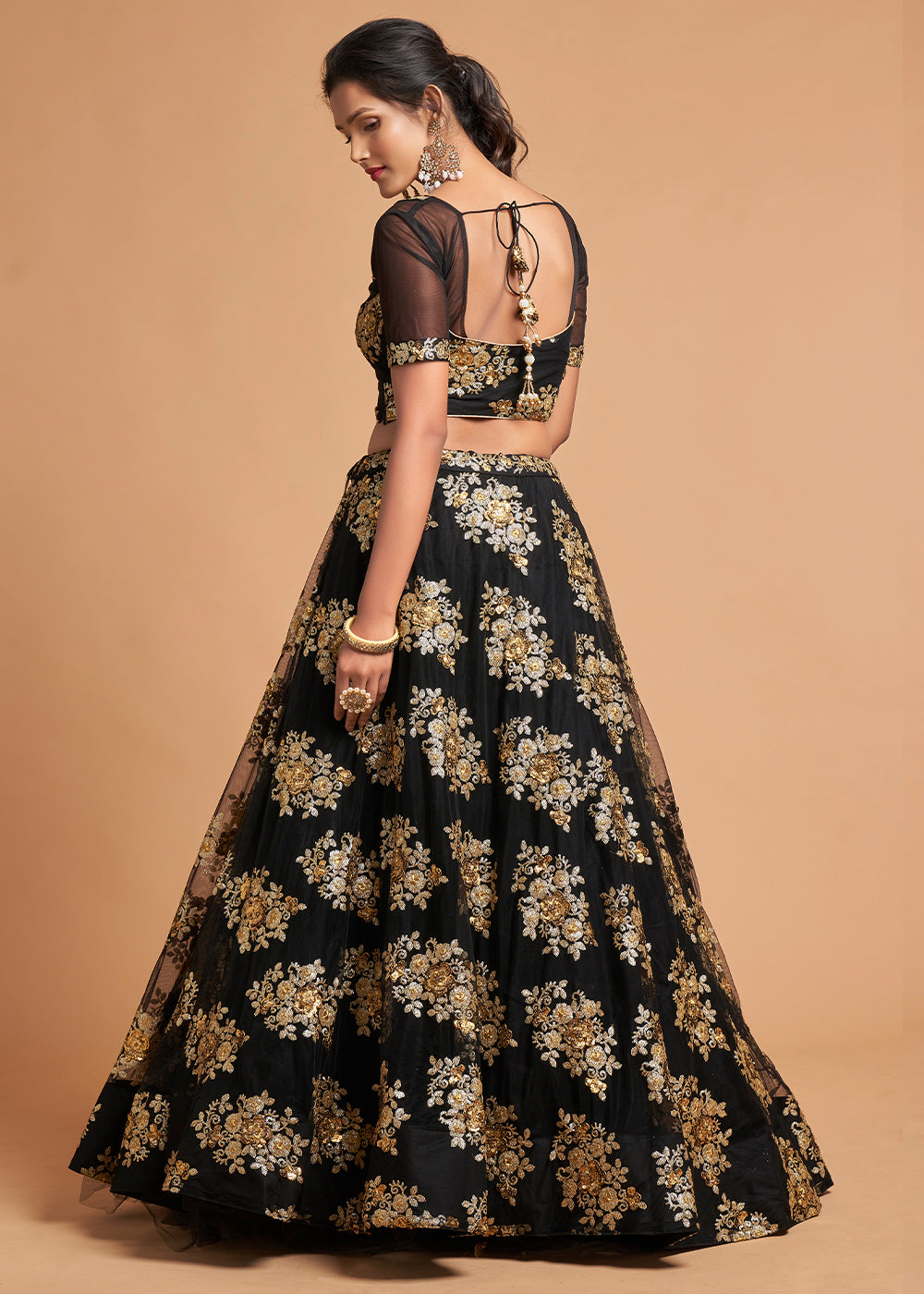 Onyx Black Designer Soft Net Lehenga Choli with Zari & Sequins work