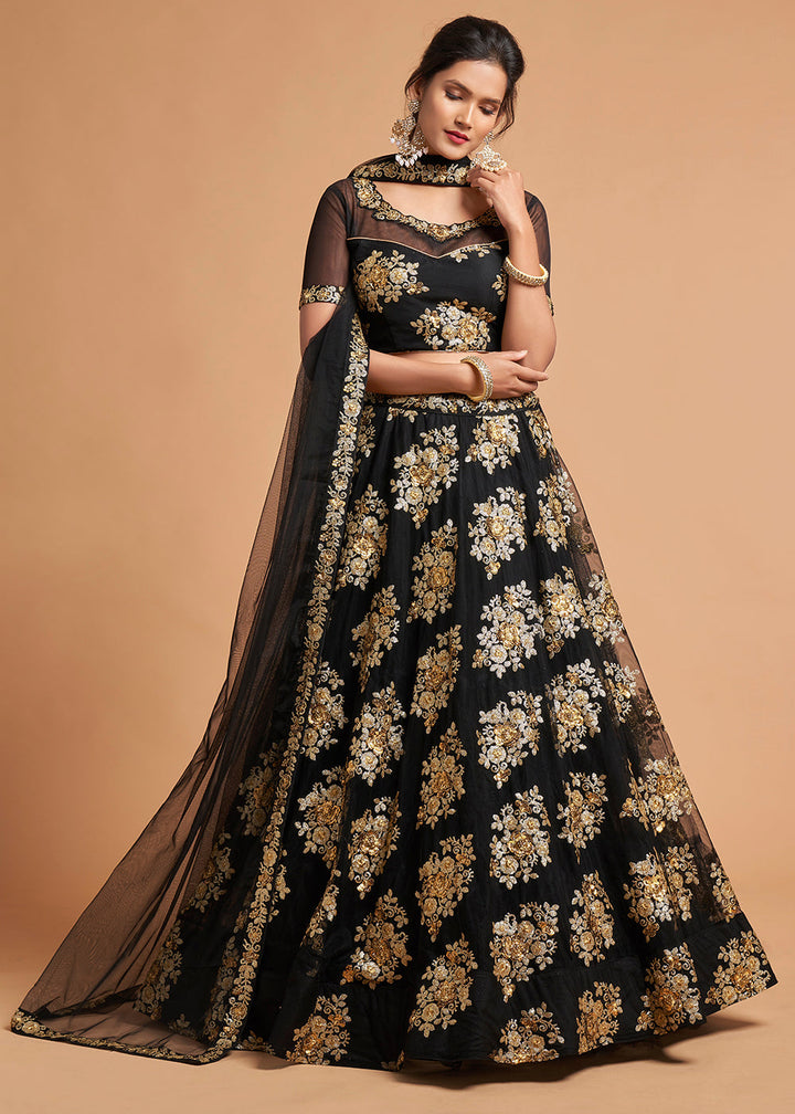 Onyx Black Designer Soft Net Lehenga Choli with Zari & Sequins work