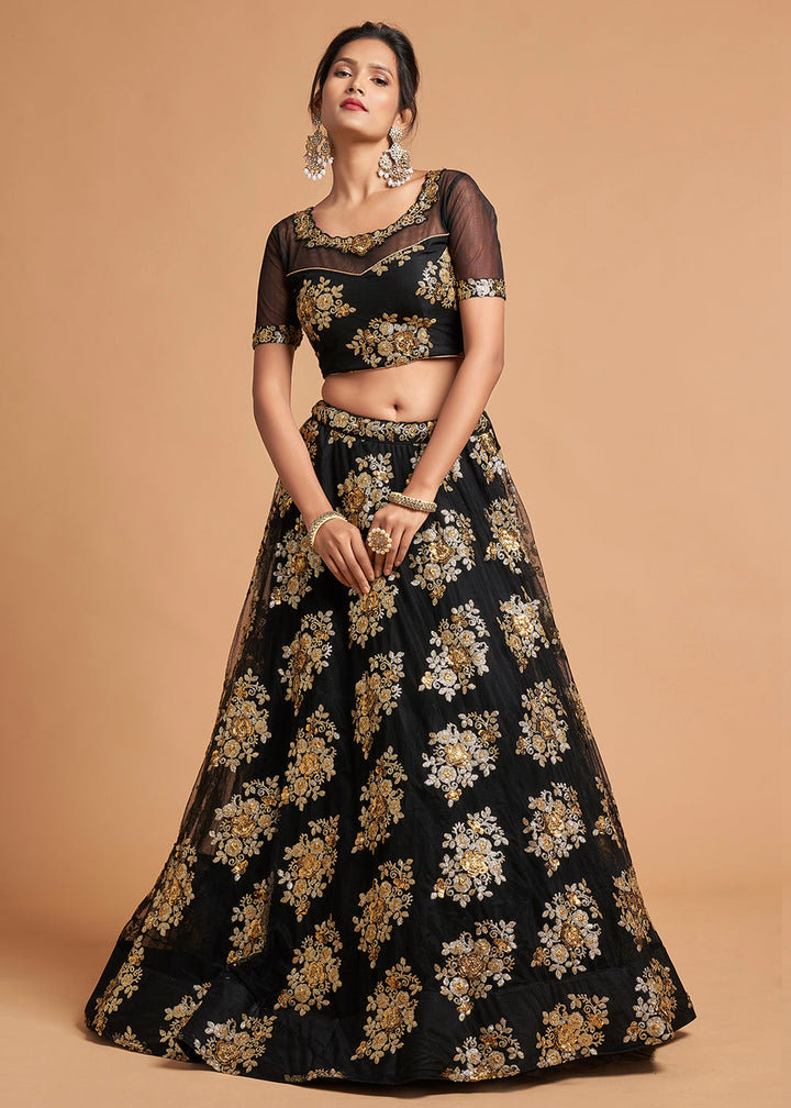 Onyx Black Designer Soft Net Lehenga Choli with Zari & Sequins work