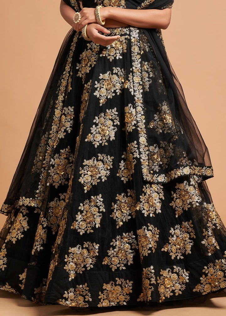 Onyx Black Designer Soft Net Lehenga Choli with Zari & Sequins work