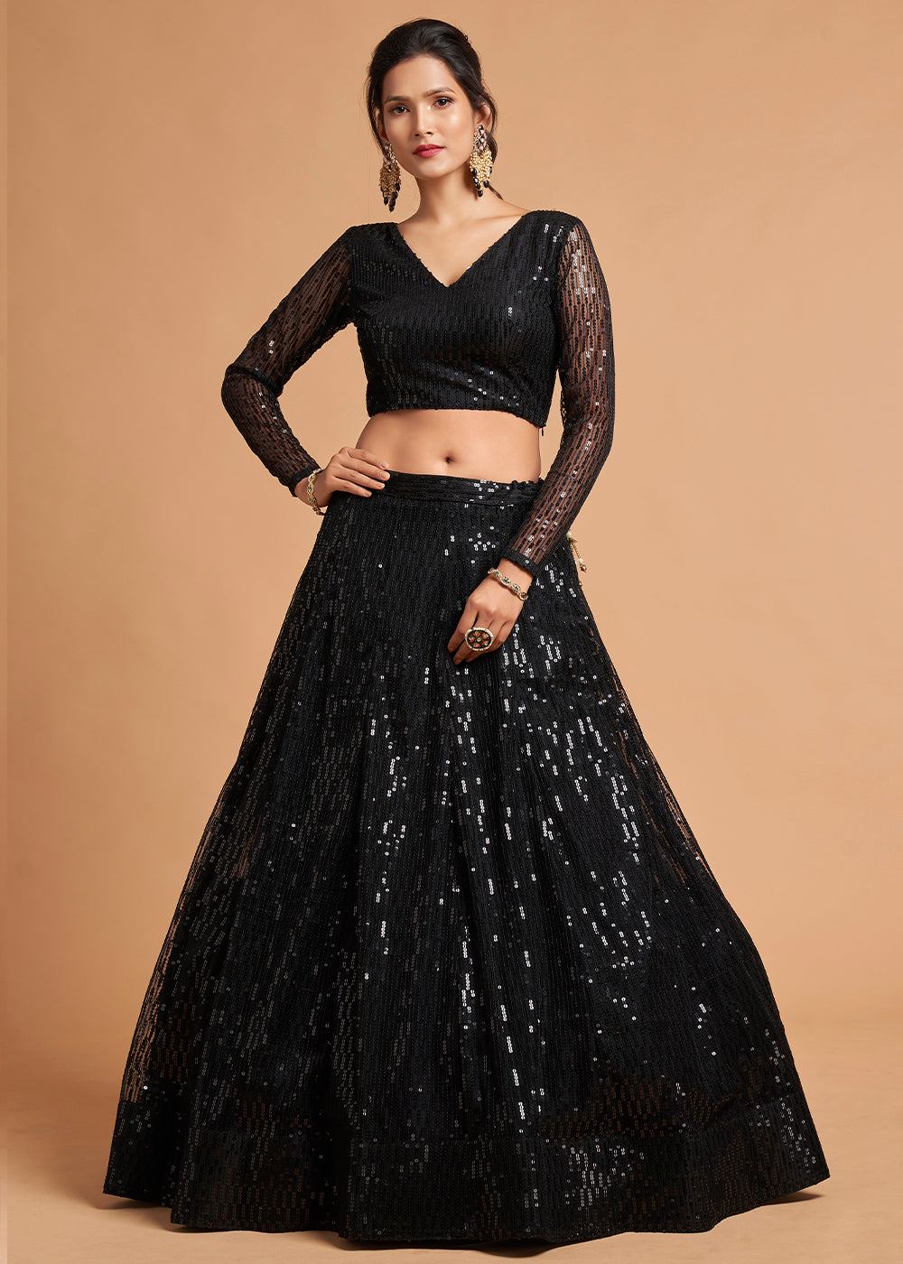 Pebble Black Designer Soft Net Lehenga Choli with Thread & Sequins work