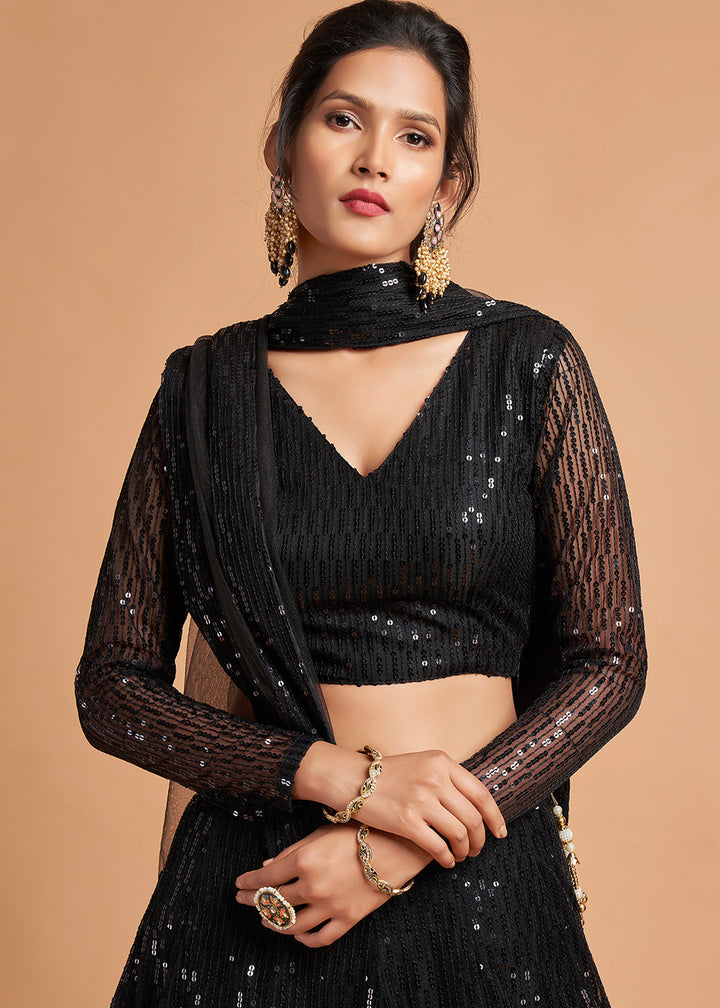 Pebble Black Designer Soft Net Lehenga Choli with Thread & Sequins work