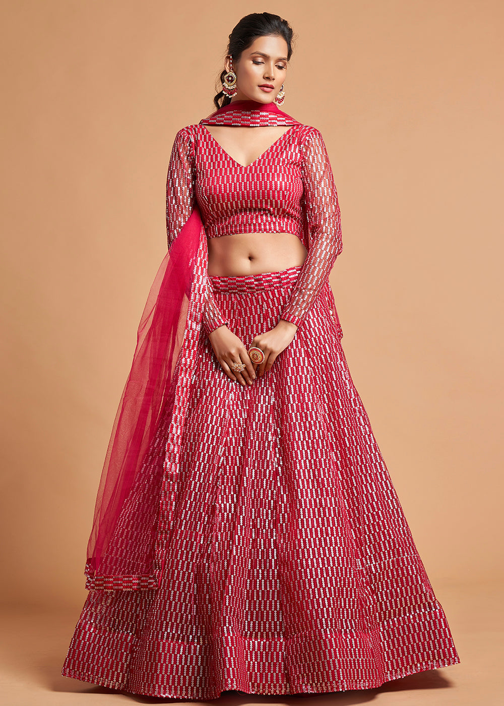 Hot Pink Designer Soft Net Lehenga Choli with Thread & Multiple Sequins Embroidery work