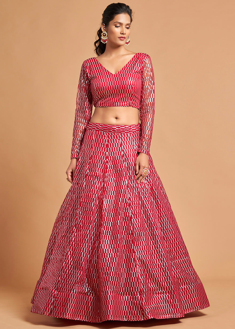 Hot Pink Designer Soft Net Lehenga Choli with Thread & Multiple Sequins Embroidery work