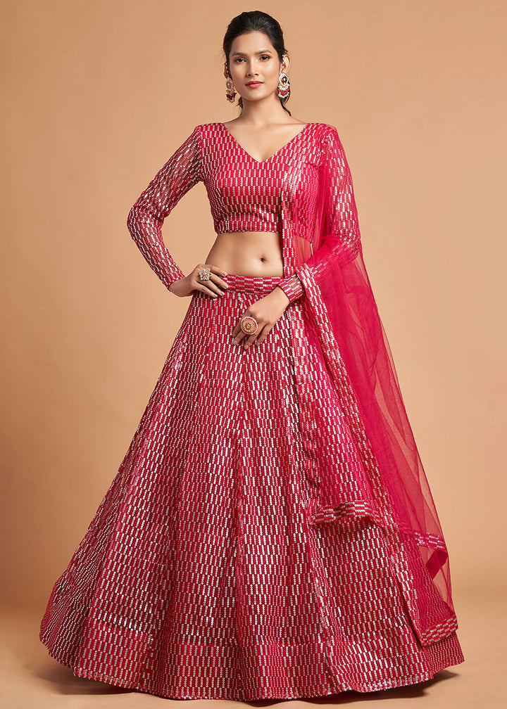 Hot Pink Designer Soft Net Lehenga Choli with Thread & Multiple Sequins Embroidery work