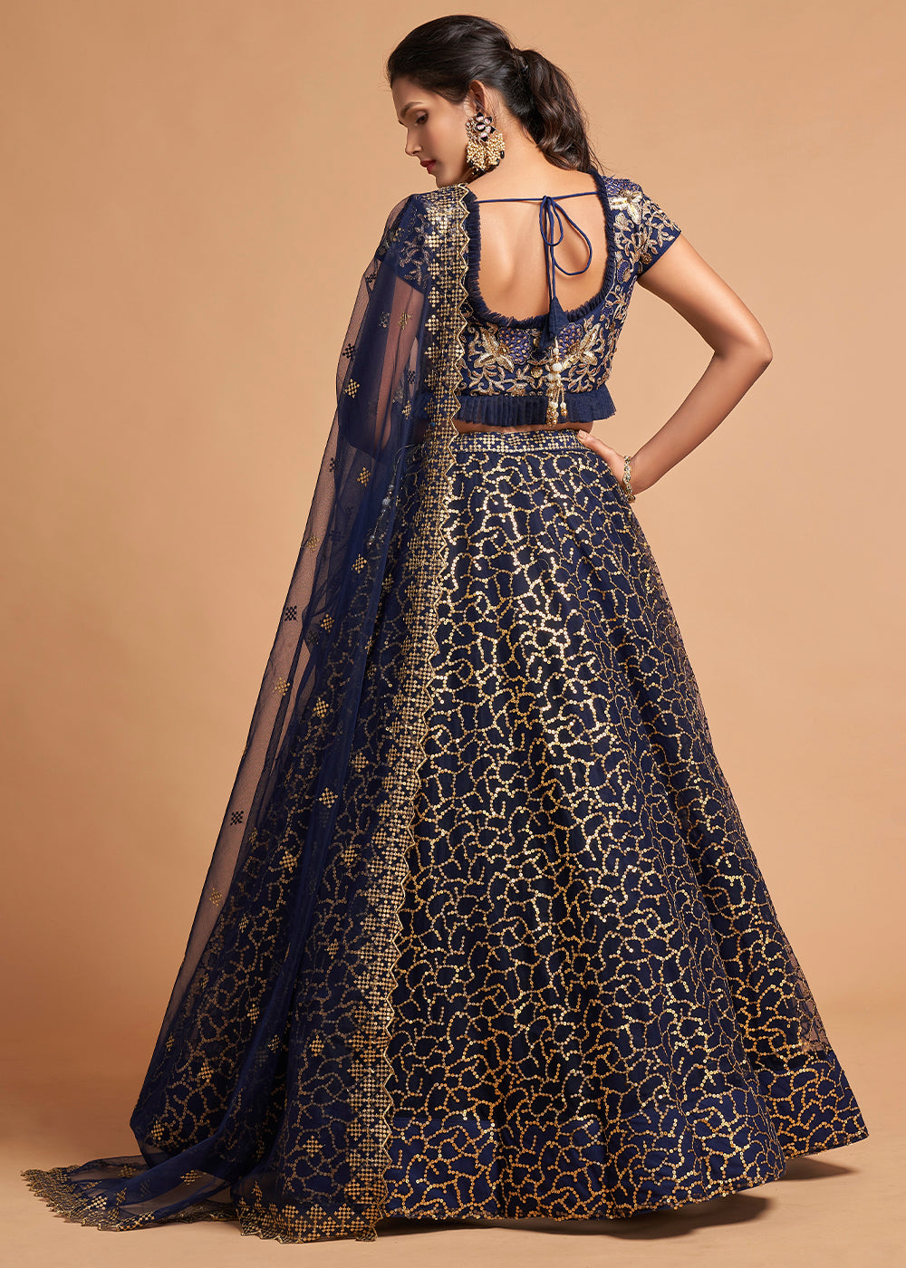 Navy Blue Designer Soft Net Lehenga Choli with Zari, Dori & Thread Embroidery work