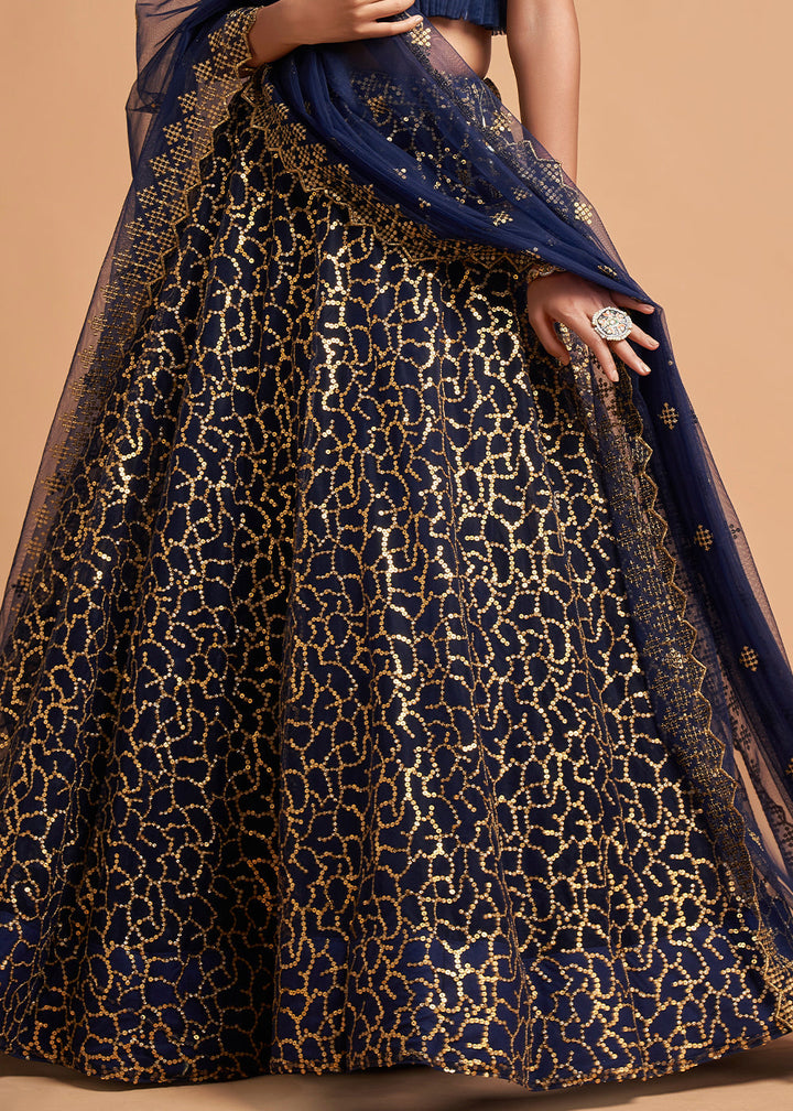 Navy Blue Designer Soft Net Lehenga Choli with Zari, Dori & Thread Embroidery work