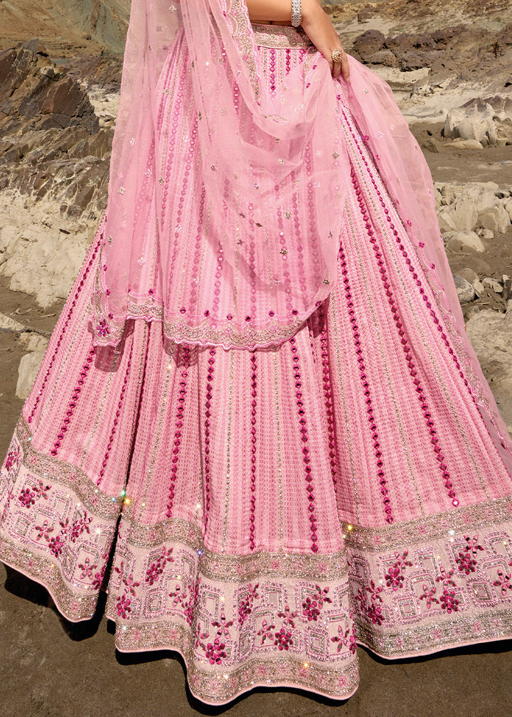 Rose Pink Georgette lehenga Choli with Mirror,Zarkan & Cutwork