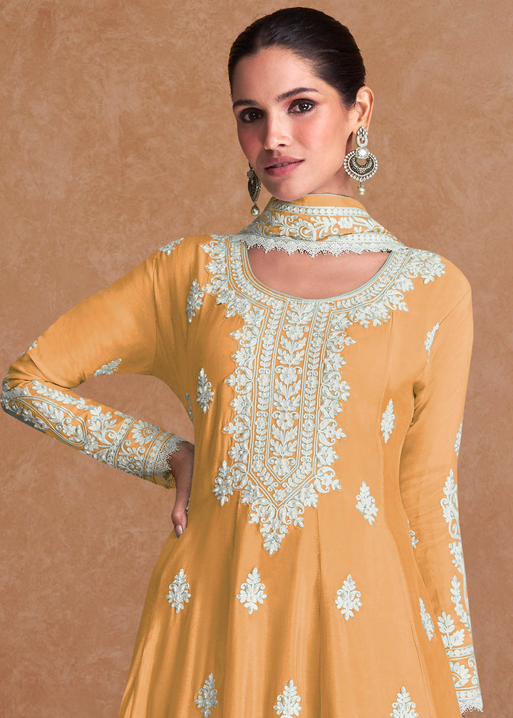 Red Sand Orange Silk Plazzo Suit with Embroidery work