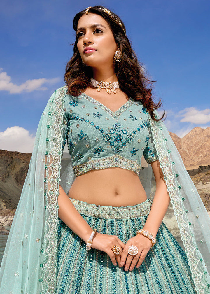 Shades Of Blue lehenga Choli with Mirror,Zarkan & Cutwork