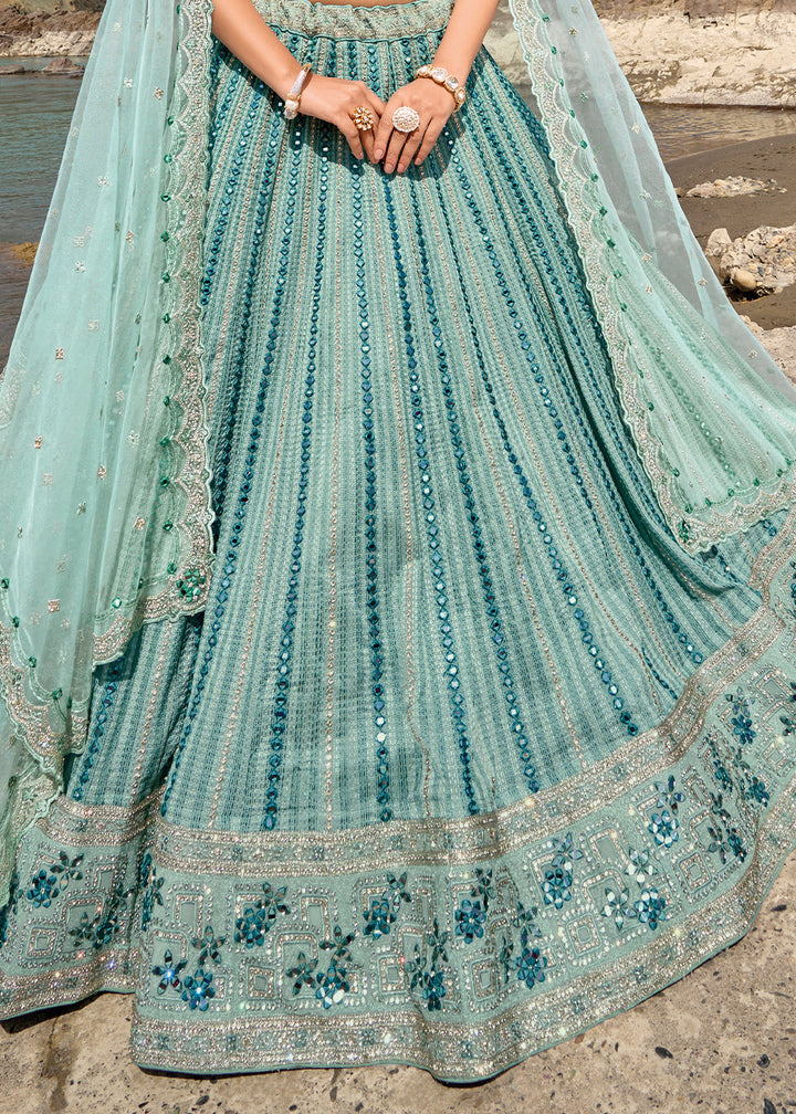 Shades Of Blue lehenga Choli with Mirror,Zarkan & Cutwork