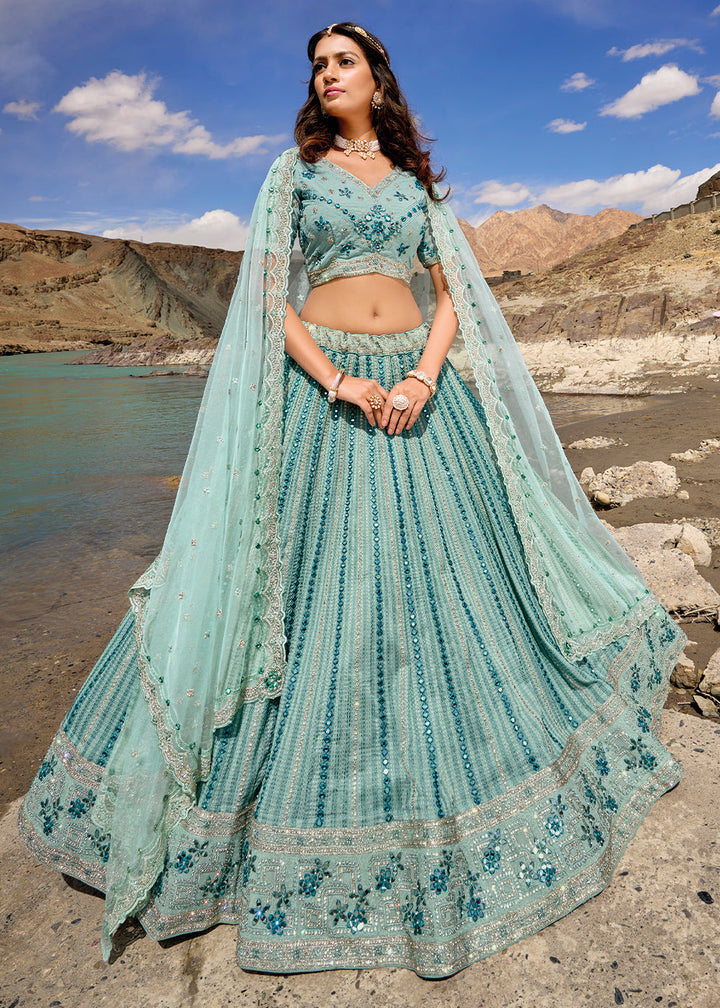 Shades Of Blue lehenga Choli with Mirror,Zarkan & Cutwork