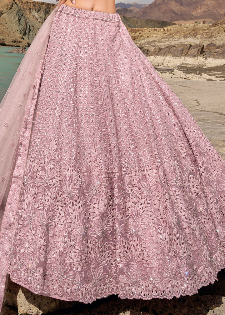 Lavender Purple Organza lehenga Choli with Mirror, Zarkan & Cutwork