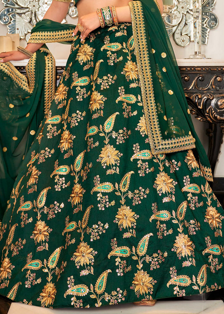 Deep Green Art Silk Lehenga Choli with Thread, Zari,Dori & Sequins work