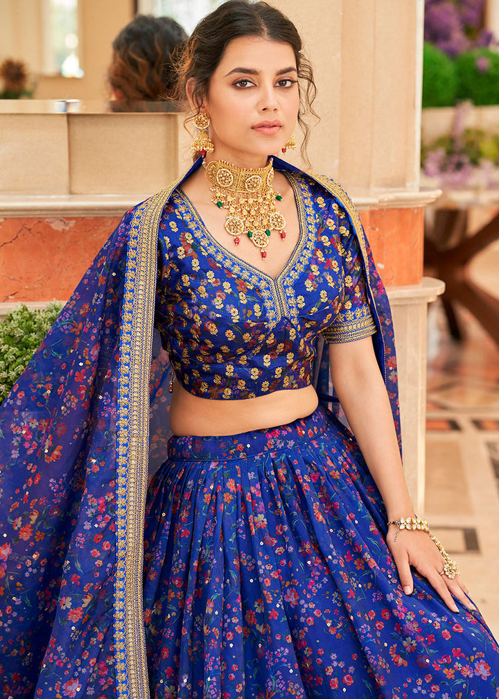 Admiral Blue Organza Lehenga with Thread, Zari,Dori & Sequins work