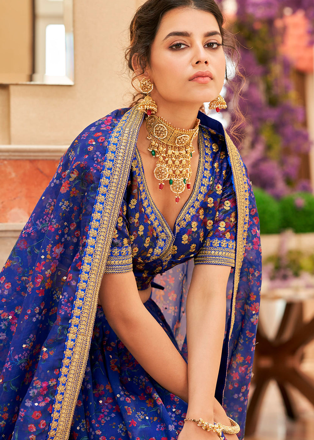 Admiral Blue Organza Lehenga with Thread, Zari,Dori & Sequins work