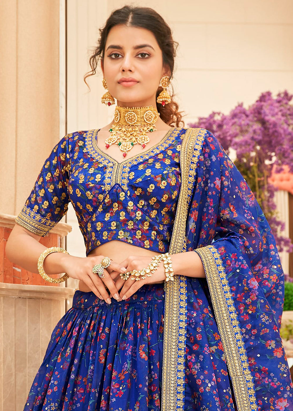 Admiral Blue Organza Lehenga with Thread, Zari,Dori & Sequins work