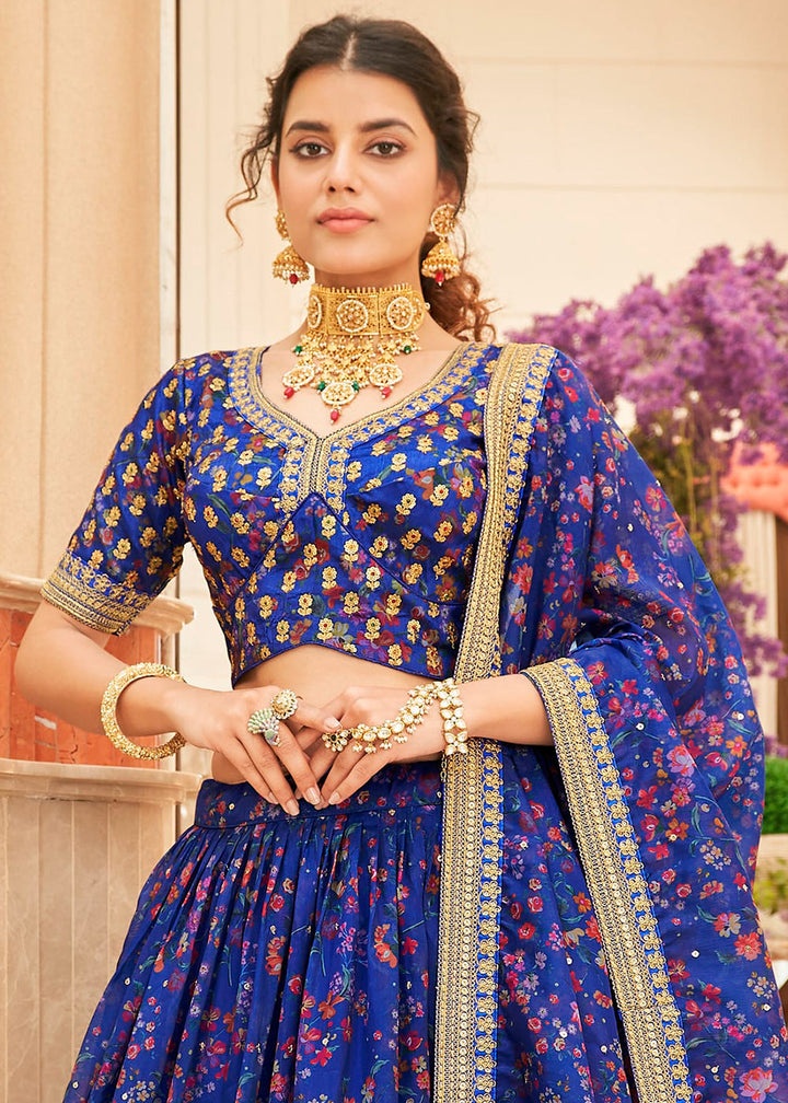 Admiral Blue Organza Lehenga with Thread, Zari,Dori & Sequins work