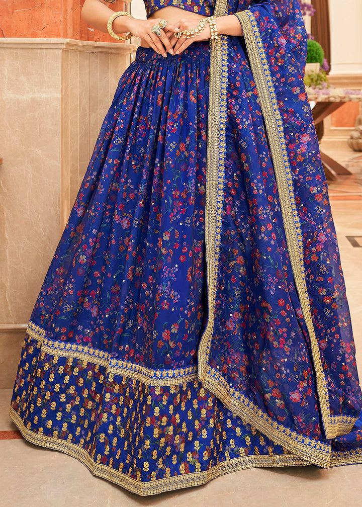 Admiral Blue Organza Lehenga with Thread, Zari,Dori & Sequins work