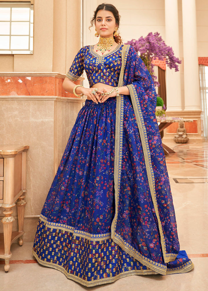 Admiral Blue Organza Lehenga with Thread, Zari,Dori & Sequins work