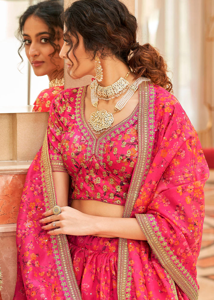 French Pink Organza Lehenga with Thread, Zari,Dori & Sequins work