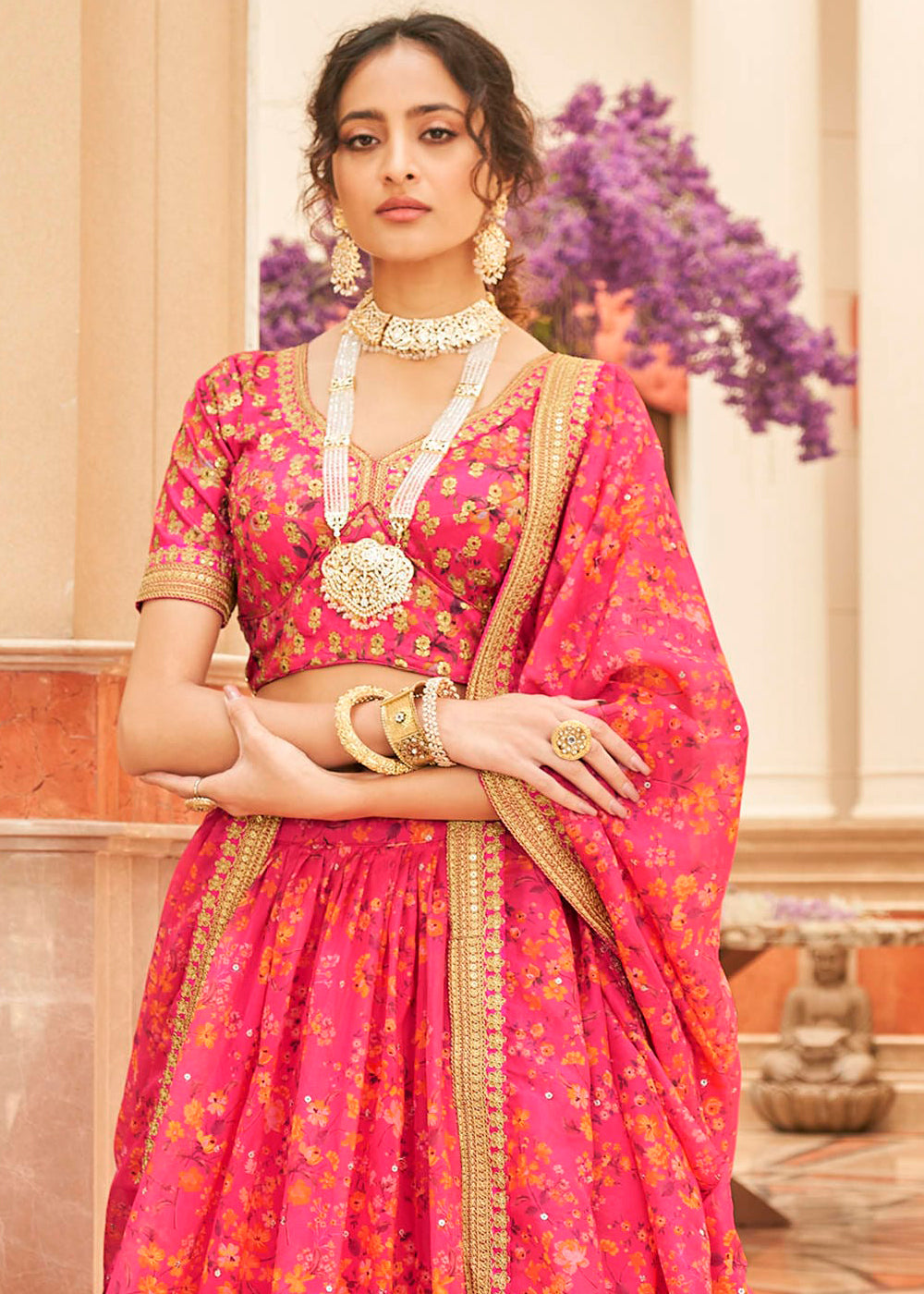 French Pink Organza Lehenga with Thread, Zari,Dori & Sequins work