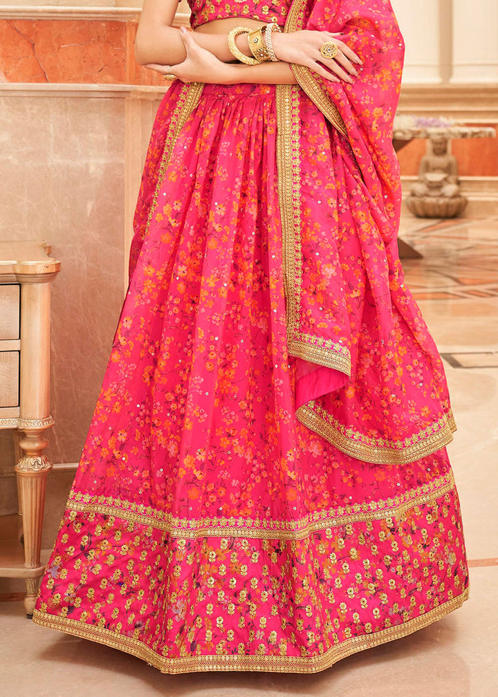 French Pink Organza Lehenga with Thread, Zari,Dori & Sequins work