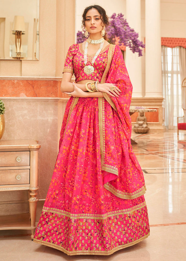 French Pink Organza Lehenga with Thread, Zari,Dori & Sequins work