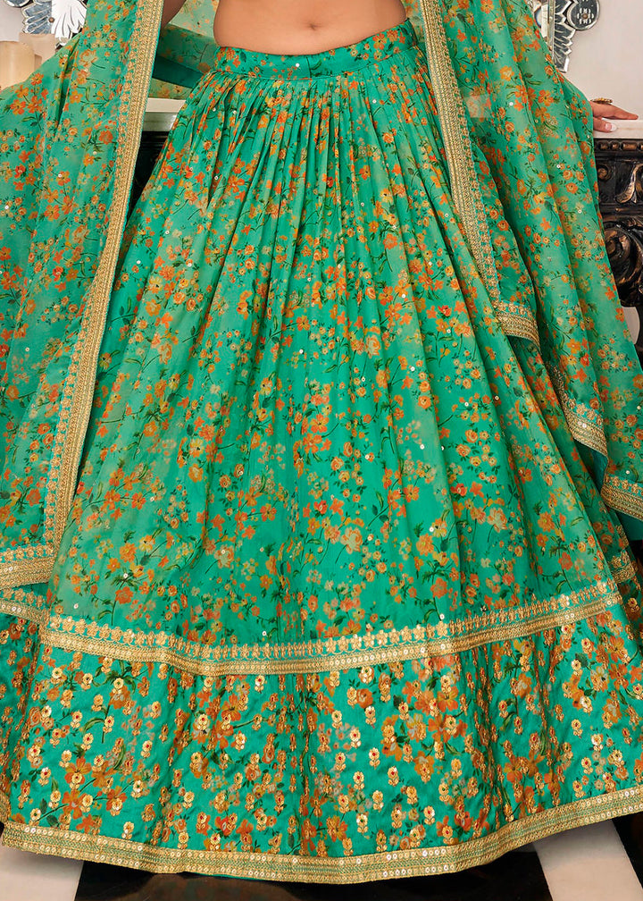 Jade Green Organza Lehenga with Thread, Zari,Dori & Sequins work