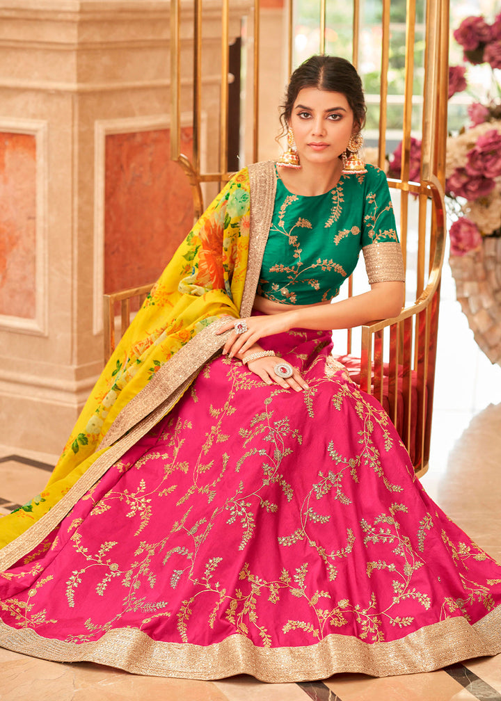 Bright Pink Art Silk Lehenga Choli with Thread, Zari,Dori & Sequins work