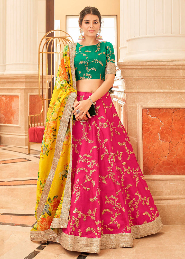 Bright Pink Art Silk Lehenga Choli with Thread, Zari,Dori & Sequins work