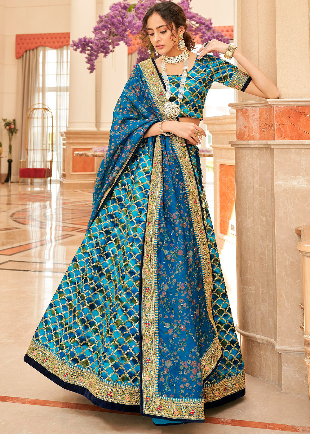 Shades Of Blue Art Silk Lehenga Choli with Thread, Zari,Dori & Sequins work