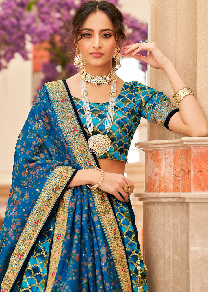 Shades Of Blue Art Silk Lehenga Choli with Thread, Zari,Dori & Sequins work