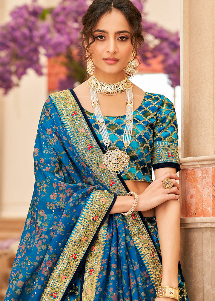 Shades Of Blue Art Silk Lehenga Choli with Thread, Zari,Dori & Sequins work