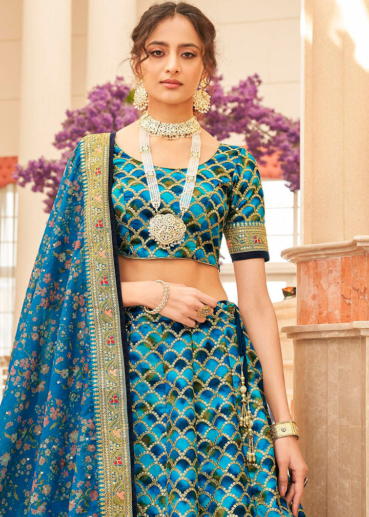 Shades Of Blue Art Silk Lehenga Choli with Thread, Zari,Dori & Sequins work