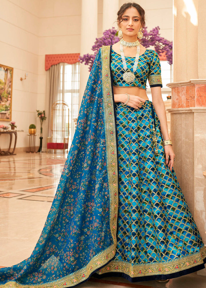 Shades Of Blue Art Silk Lehenga Choli with Thread, Zari,Dori & Sequins work