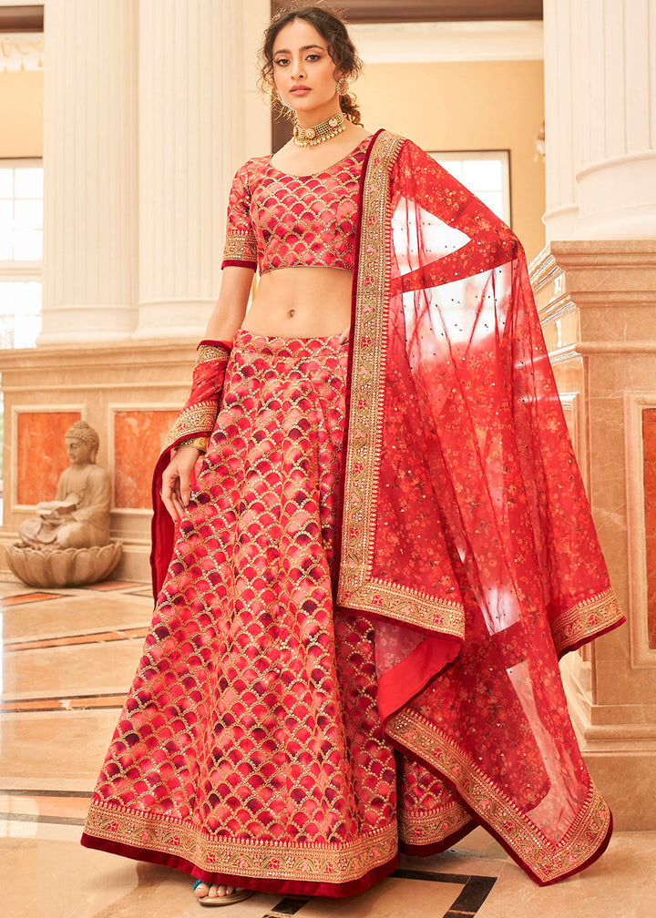 Shades Of Red Art Silk Lehenga Choli with Thread, Zari,Dori & Sequins work