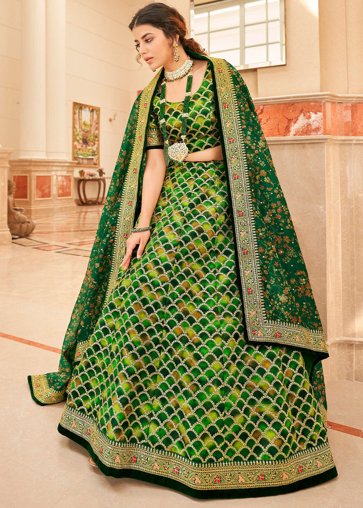 Shades Of Green Art Silk Lehenga Choli with Thread, Zari,Dori & Sequins work