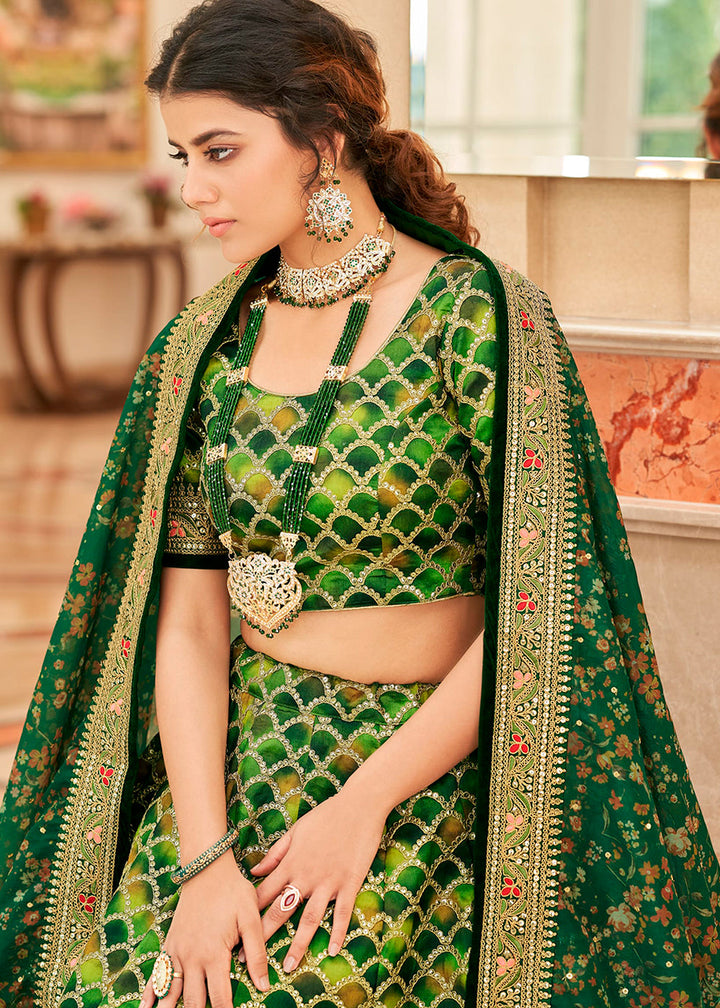 Shades Of Green Art Silk Lehenga Choli with Thread, Zari,Dori & Sequins work